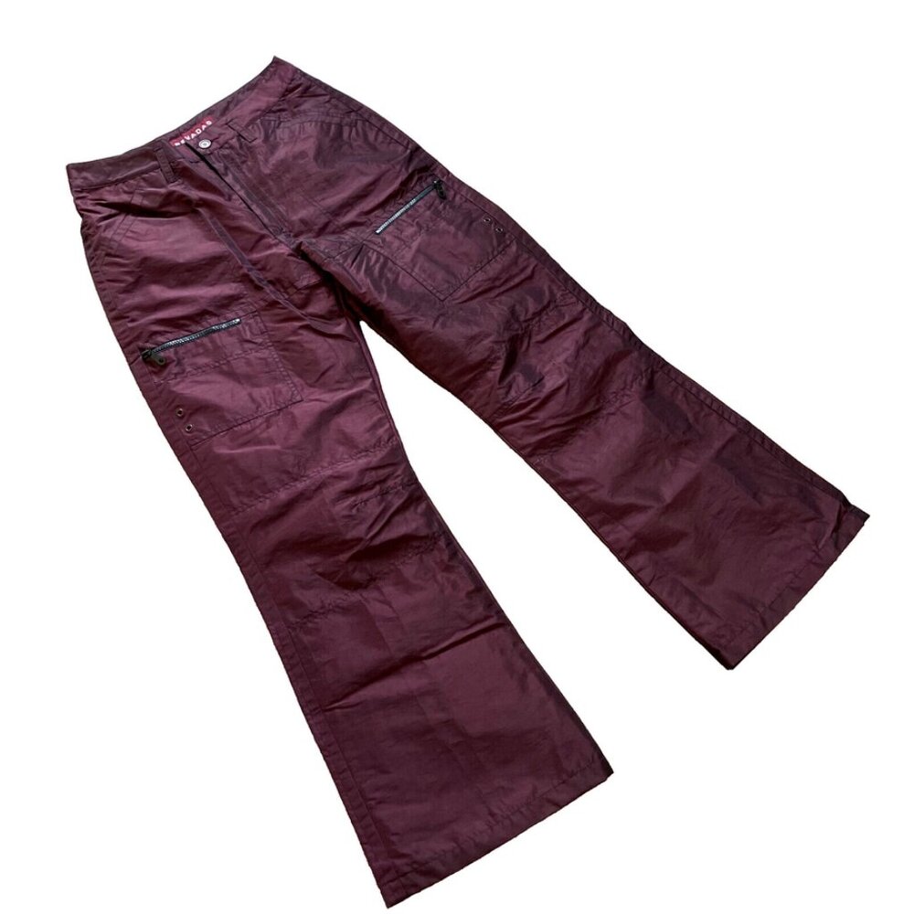 Nevada Burgundy Iridescent Ski Snowboard Pants Nylon Shell Lined Vintage Y2K